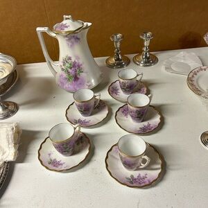 Floral Porcelain Tea Set with Purple Accents